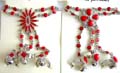 Fashion slave bracelet in double chain design with multi redimitation stone embedded flower or cross pattern decor, 2 design randomly pick 
