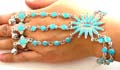 Fashion slave bracelet in double chain design with multi blue imitation stone embedded flower pattern decor, 2 design randomly pick 
