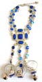 Fashion slave bracelet in double chain design with multi dark blue imitation stone embedded flower pattern decor, 2 design randomly pick 