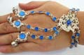 Fashion slave bracelet in double chain design with multi dark blue imitation stone embedded flower pattern decor, 2 design randomly pick 