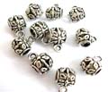 Silver plated bead in carved-out flower pattern decor, cylinder shape pattern design