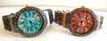 Fashion watch with dotted around circular clock face design, carved-out pattern decor on band, assorted color randomly pick