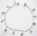 Solid 925. sterling silver anklet with multi mini double circles and jiggle bells decor along 
