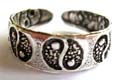 Oriental jewelry trend, sterling silver toe ring with carved-in black Yin Yang pattern design