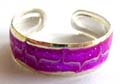 Shiny purple color enamel 925. sterling silver toe ring with white tattoo pattern decor