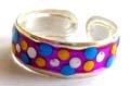 Enamel 925. sterling silver toe ring in purple color with multi blue yellow and white spot decor along