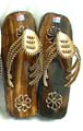 Brown or black color fashion wooden sandal with triple rattan band and flower decor, randomly pick