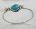 Sterling silver bangle in olive/ water-drop shape with mother-of-pearl or turquoise inlay, randomly pick. 