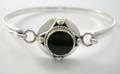 Sterling silver bangle with rounded shape black/pink/greem mother of pearl seashell in middle, randomly pick. 