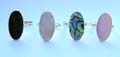 Sterling silver ring with assorted long oval mother of pearl seashell, abalone shell, or onyx gemstone central design, randomly pick by wholesale people