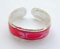 925. sterling silver toe ring in enamel red color with pink floral pattern decor