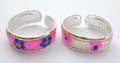 Enamel pink/ white color sterling silver toe ring with blue/ pick floral pattern decor, assorted design randoml pick.