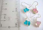 Double hear love 925.sterling silver fish hook earring with turquoise chips and seashell inlay