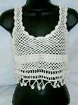 Fashion summer wear creamy sequin crochet top with dangle and top filgree flower ties at neck and back design