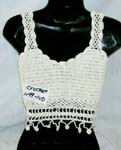 Fashion summer wear creamy sequin crochet top with dangle and top filgree flower ties at neck and back design
