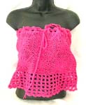 Summer beach wear deep pink crochet top with filigree flower and square pattern design