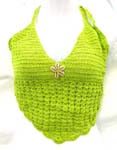 Beach wear light green crochet top with genuine sea shell flower and top ties at neck and back design 