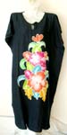 Round neckline craftan thick hand painted rayon dress with pull over style and empire waist design, also a butterfly knot on front