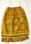 Hawaiian kid dress with white crochet around neck and edge, gold painted in assorted royal color and pattern design