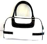 White leather handle purse with mini cell phone bag on each side; 1 