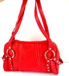 Women's red pvc leather silver buttoms double should handbag