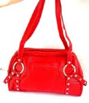 Women's red pvc leather silver buttoms double should handbag