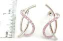 Fashion studs earring motif multi curved line forming in water-drop pattern with pinky cz inlaid, made of rhodium 