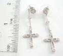 Religion brass base studs earring with a long chain connected a clear cz cross 