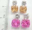 Brass base studs earring motif clear cz circle and a large square princess cut assorted cz design