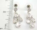 Brass base studs earring motif round clear cz connected olive shape clear cz with 3 tear-drop dangle at the bottom