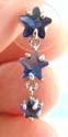 Fashion rhodium studs earring motif triple star forming in a line with sapphire cz inlaid