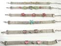 Web-like wide band fashion charm bracelet with assorted colorful flower and heart love pattern
