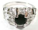 Fashion cz ring with sliver claw holding mini clear cz and round black cz in the middle