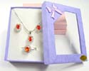 Fashion jewelry set matched with ring, embedded tear-drop shape orange cz in the middle and mini clear cz inlaid around