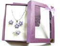 Fashion jewelry set matched with ring, 5 purple cz and a mini clear cz in the middle motif flower pattern