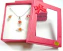 Fashion jewelry set motif in leaf pattern with clear and orange cz inlaid, matched a pair of studs earring and ring