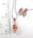 Fashion jewelry set motif in leaf pattern with clear and orange cz inlaid, matched a pair of studs earring and ring