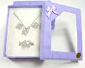 Fashion jewelry set motif flower pattern with clear cz inlaid, matched a pair of studs earring and ring, jewelry box included
