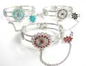 Enamel fashion slave bracelet roller coaster-like pattern with flower petal shape decor around design in assorted color