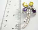 Rhodium fashion pin embedded assorted color cz motif in flower pattern