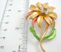 Fashion alloy base acrylic pin motif flower feature design in golden color 