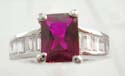 Brass base ring with ruby rectangular design and mini clear cz inlaid 