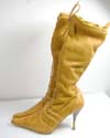 Fashion lady's dress boots design in golden fake sparkle leather with tie on front
