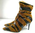 Fashion black lady's boots with brown fake animals fur design