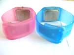 Thumper jelly watch with rectangular clock face in pinky and blue color