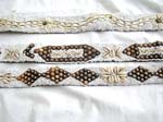Assorted white color seed beads and seashell coconut wooden button belt with two strings tie design