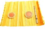 Yellow cotton mat dinner set included 2 rattan coaster and a pair of chopsticks