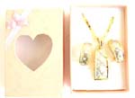 Rectangular connected shape necklace jewelry set with C shape carved in cross and mini clear cz inlaid pendant design in two tone color, matched with a pair of earring and a pinky gift box included