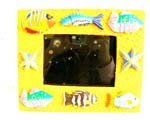 Multi faced rectangular yellow picture frame with sea star and colorful tropical fish design 