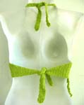 Fashion summer wear green sequin crochet top with dangle and top filigree flower ties at neck and back design 